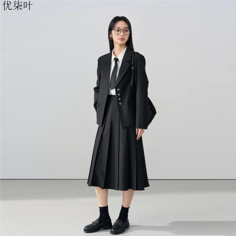 黑色面试西装外套女士春秋季职业正装小个子穿搭西服套装