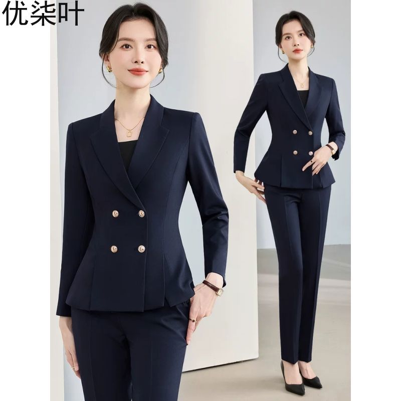 藏青色西装套装女秋冬新款高级感修身酒店经理工作服工装职业正装