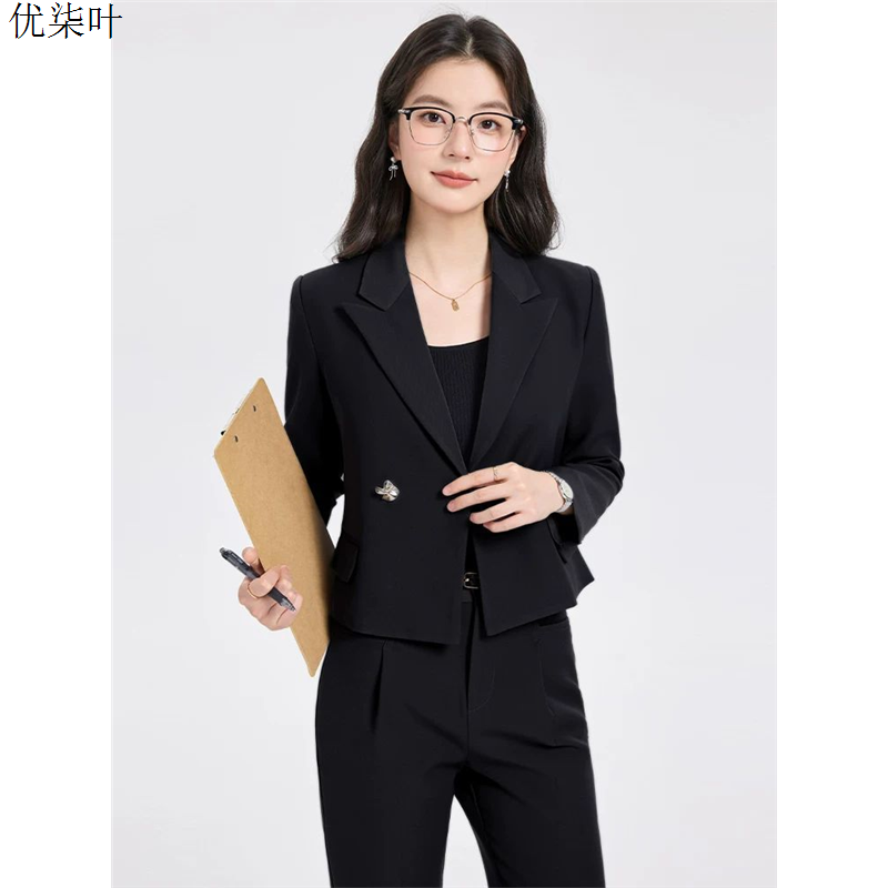 黑色职业装西装套装女新款通勤短款面试正装小个子高级感西服外套