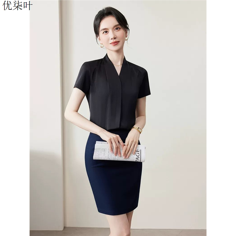 黑色短袖衬衫女2026新款夏季薄款高级感西装打底职场职业正装衬衣