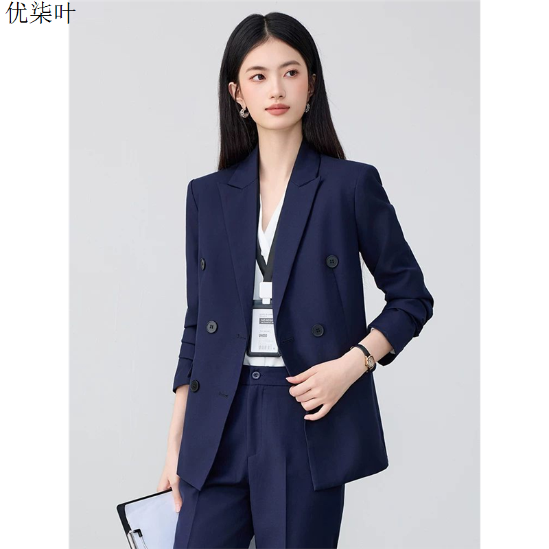藏蓝色职业西装套装女正装2025秋冬新款高级感气质小个子羊毛西服