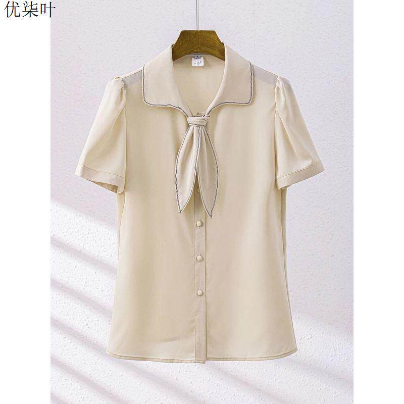 香槟色短袖衬衫女2026新款夏季时髦洋气显瘦减龄通勤穿搭衬衣工装