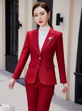 红色西装外套女2025新款秋冬季高级感气质职业装通勤正装西服套装