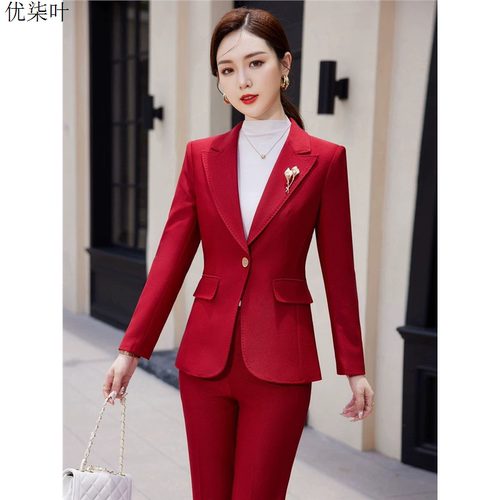 红色西装外套女2025新款秋冬季高级感气质职业装通勤正装西服套装