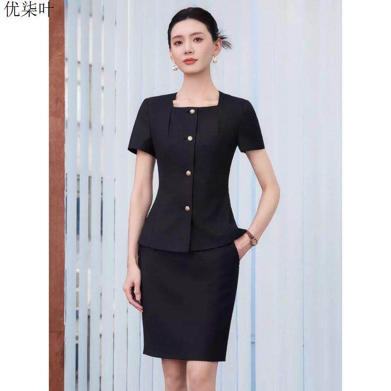 黑色职业西装套装女夏季案场客服接待工装银行通勤上班穿搭工作服