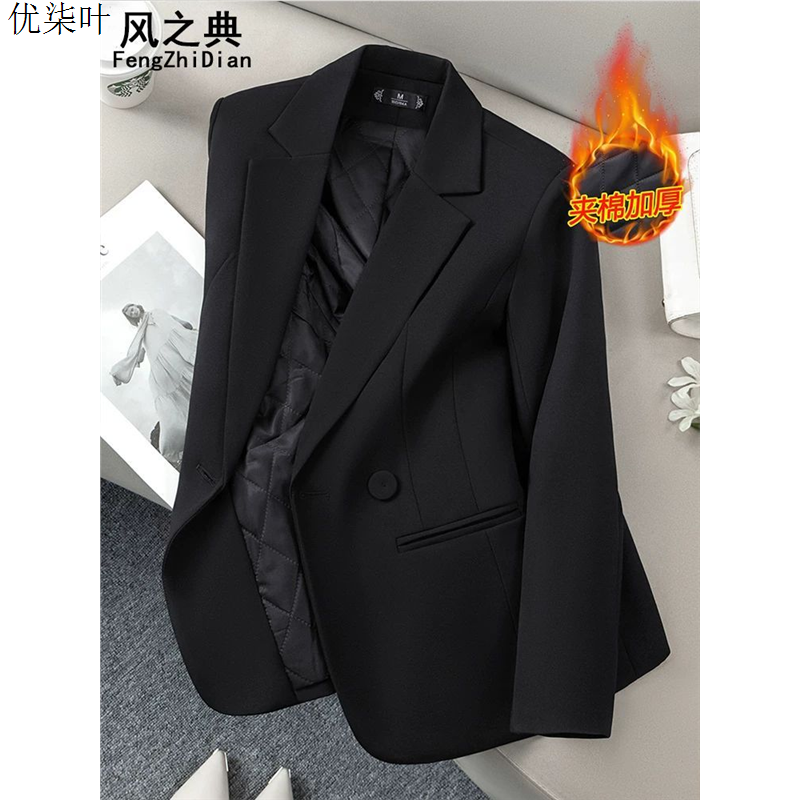 夹棉西装外套女高级感冬季2025新款秋冬小个子加棉加厚小西服上衣