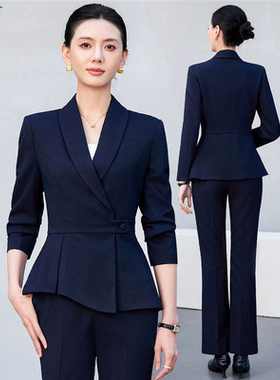 职业装西装套装女春秋新款气质美容院工作服酒店前台接待西服工装