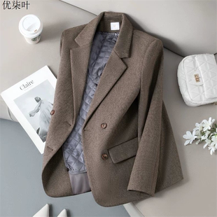毛呢西装外套女加棉加厚秋冬季2025新款高级感夹棉休闲小西服短款
