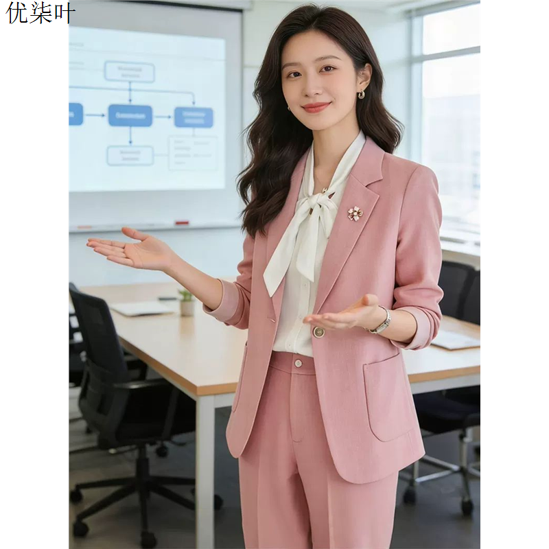 粉色休闲西装外套女气质韩版商务经理职业正装职场工作服西服套装