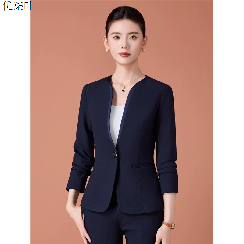 黑色无领西装外套女2025新款秋冬季高级感职业装通勤正装西服套装