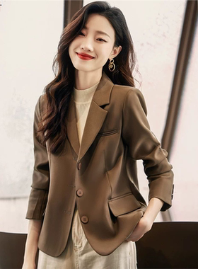 短款小个子西装外套女春秋韩版高级感咖啡色休闲修身春季西服上衣