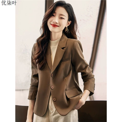 短款小个子西装外套女春秋韩版高级感咖啡色休闲修身春季西服上衣