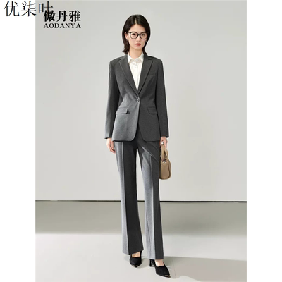 灰色正装女套装春秋大学生面试西装套装女职业修身小个子西服