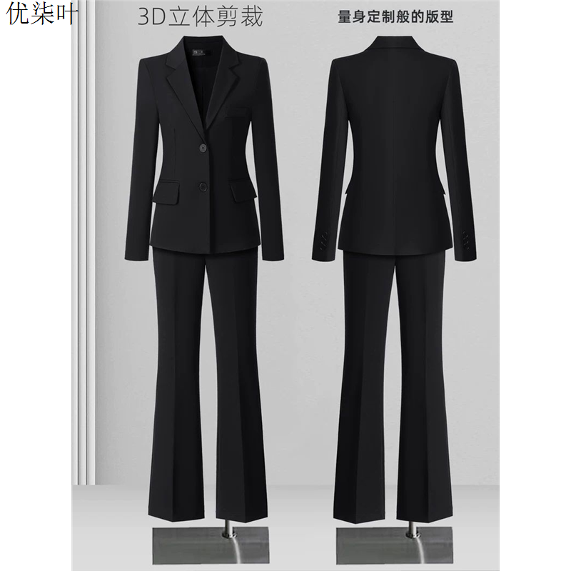 黑色正装女套装春秋季大学生公务员教资面试职业装小个子西服外套