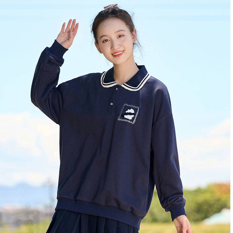 娃娃领卫衣春装连帽T恤少女初中生大童春春装学院风宽松休闲上衣