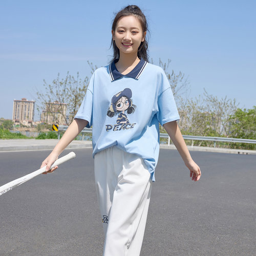 色彩旋律纯棉卡通短袖女T恤