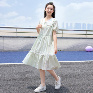 初中学生连衣裙少女娃娃领13岁女生夏季新款大童长款过膝仙女裙子