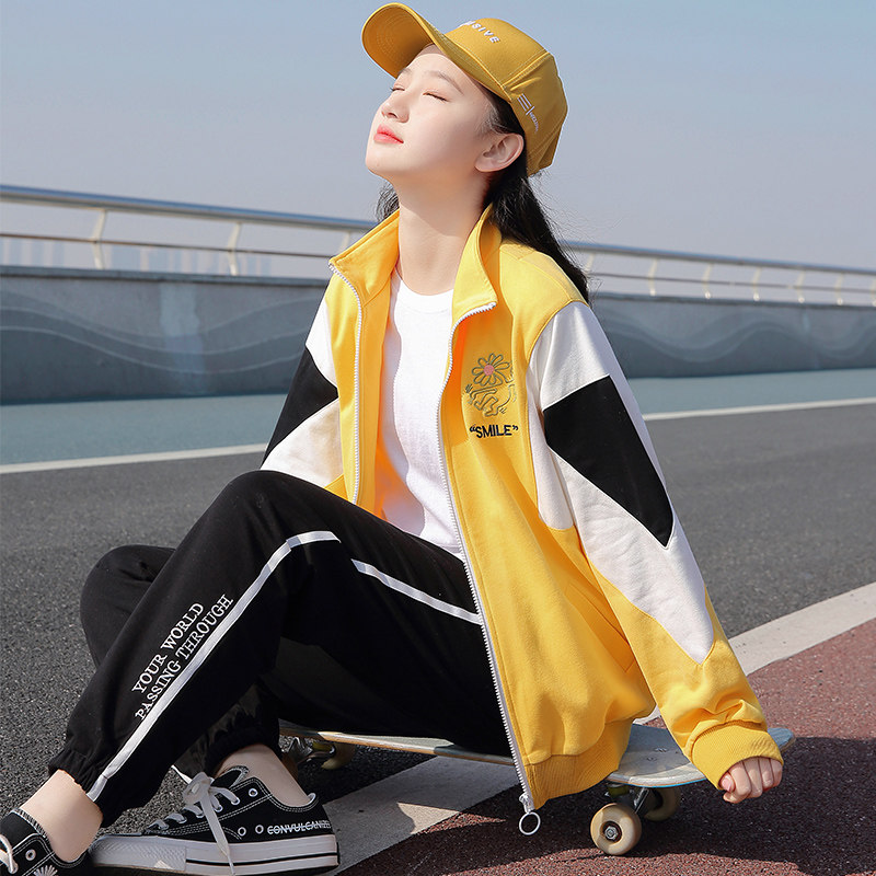 高中女生运动套装初中学生青少年时尚春装卫衣13-16岁女孩两件套