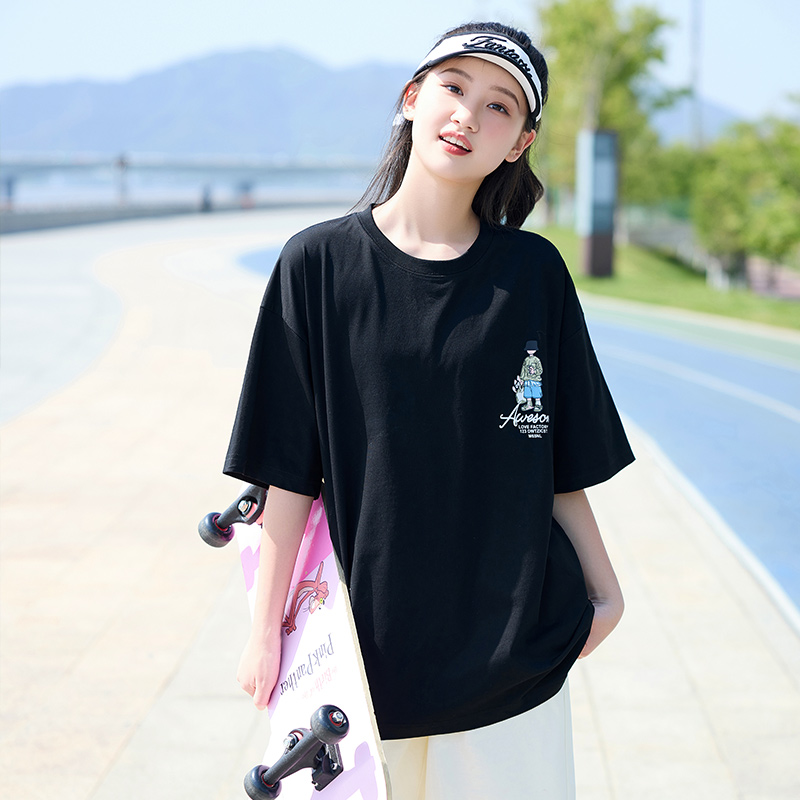 初中学生短袖T恤衫少女休闲体恤夏季女学生运动套装初中生上衣潮