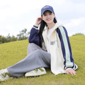连帽撞色潮 少女春季 休闲外套高初中生拉链衫 外衣绣花卫衣女生开衫