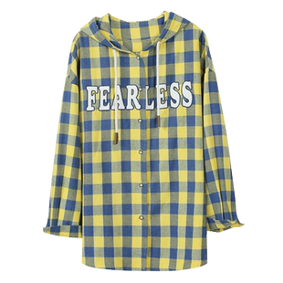 初中学生格子衬衫女春装15岁外套长袖高中生春季新款复古上衣宽松