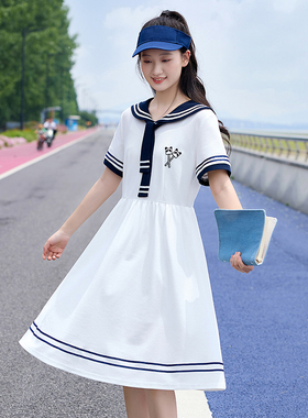 学生连衣裙白色海军领学院风日系夏季新款少女夏装初中生女孩长裙