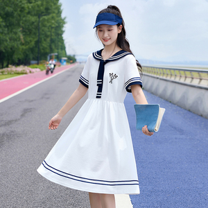 学生连衣裙白色海军领学院风日系夏季新款少女夏装初中生女孩长裙