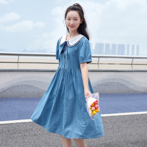 少女牛仔裙白色初中生连衣裙夏装中学生裙子大童新款高中生学院风