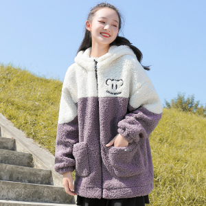 高中生羊羔毛绒外套2023秋装款棉衣初中学生少女棉服加厚宽松上衣