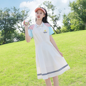 少女连衣裙夏装初中学生polo领大童女孩裙子高中生学院风长款韩版