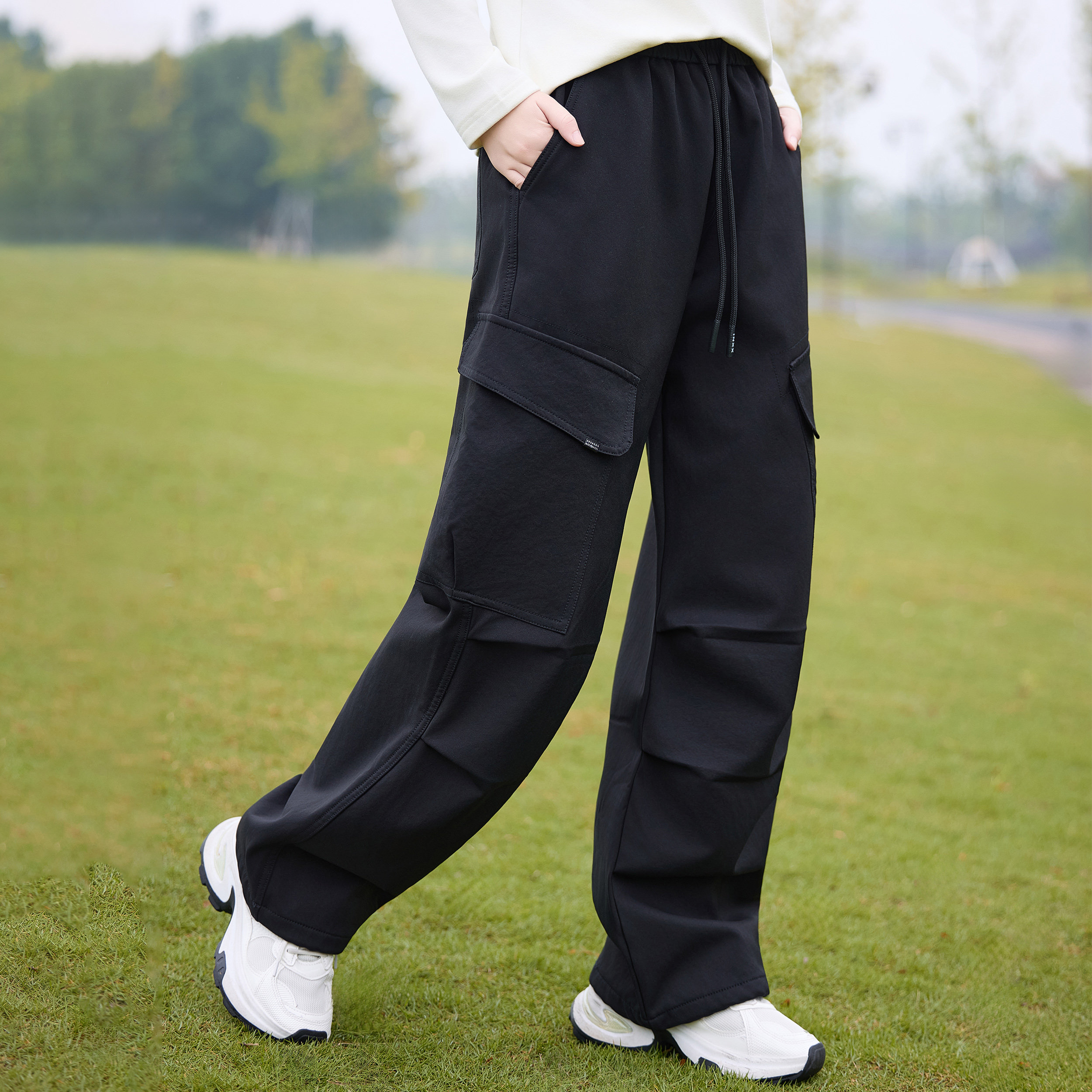 初中生少女工装裤春装新款少女户外运动阔腿裤高中生休闲百搭直筒