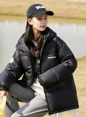 中学生冬季羽绒服黑色高中初中生外套少女装大童青少年时尚学院风