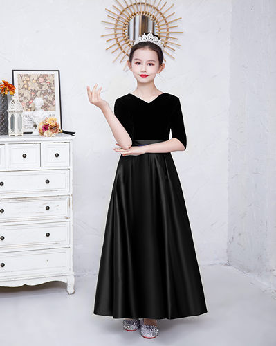 演出服女丝绒缎布公主裙乐团合唱