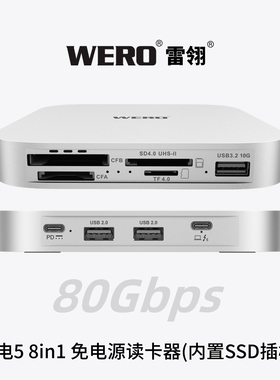 WERO雷电5免电源CF-A/B/TF/SD 8in1读卡器硬盘盒扩展坞mini基座