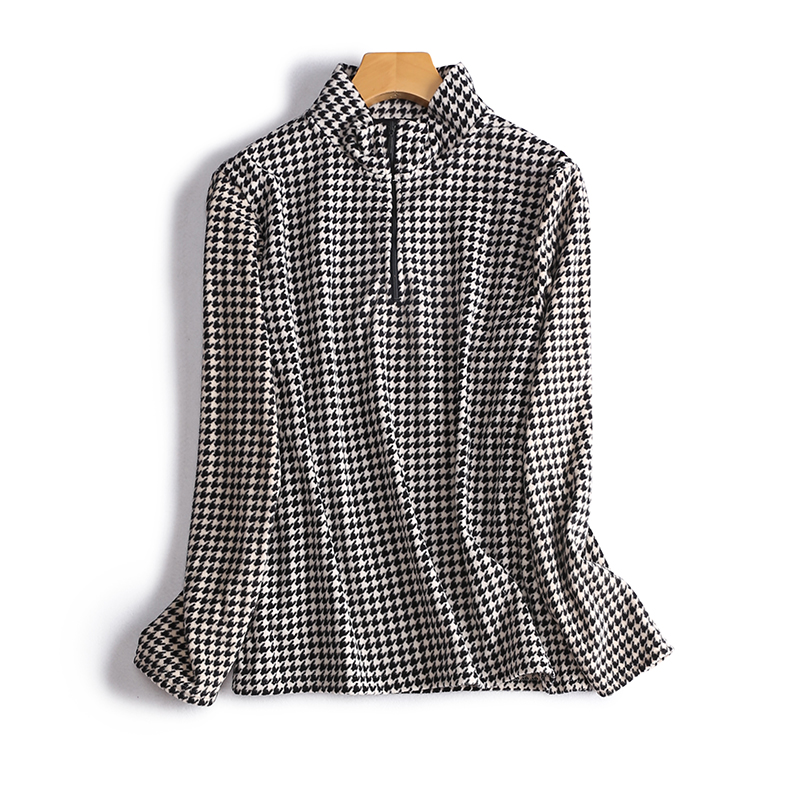 半开领摇粒绒秋季长袖打底T恤女