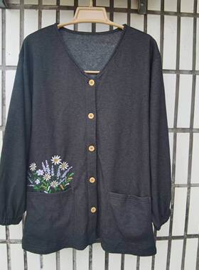 包邮前开扣圆领有口袋里子薄绒松紧束口长袖家务防污罩衣外套5560