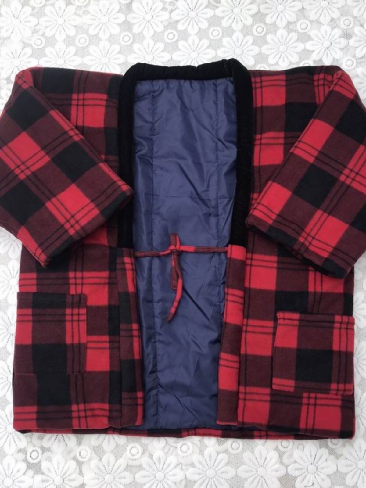 JAPANESE-STYLE JAPANESE STYLE TETHER HALF-WRAPPED POLAR FLEECE COTTON THICKENED LOUNGEWEAR TOPS PAJAMAS TOPS MENS WINTER CASUAL