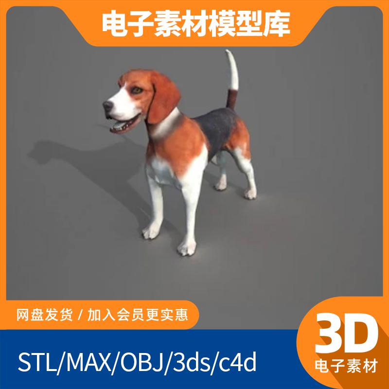 比格犬3d模型obj单体fbx高精度mtl设计max建模打印素材下载c4d狗