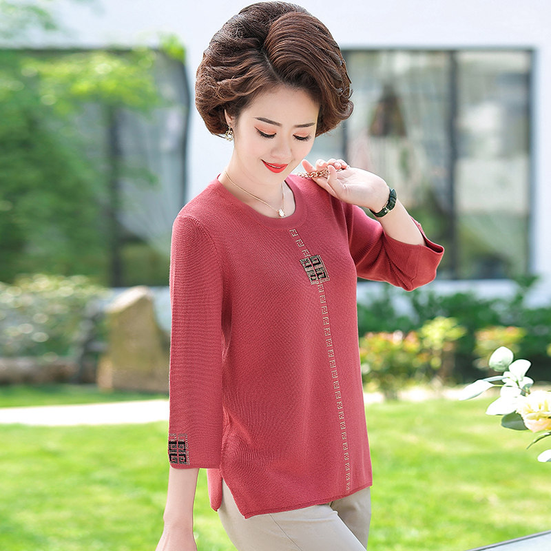 中年妈妈春秋装打底衫新款40岁50中老年女装洋气高贵小衫T恤上衣