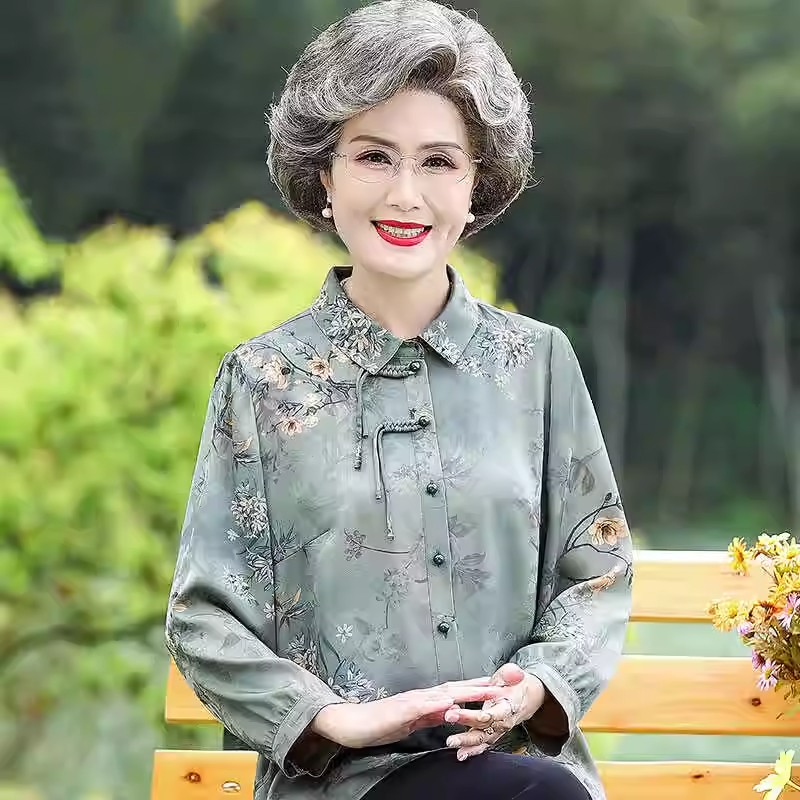 奶奶夏装衬衫中老年人上衣女70岁妈妈春装套装老太太衬衣高档衣服