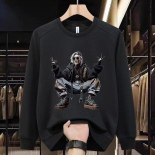 潮流简约上衣港风宽松休闲潮牌印花 男春秋衣韩版 2025新款 卫衣长袖