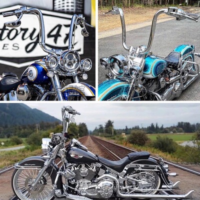 哈雷肥仔 继承者豪雅路王改装匪帮1.75英寸加粗回弯猿猴车把高把