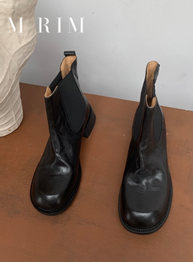 RIM RIM塑型马皮鞋水洗做旧切尔西靴厚底复古小短靴百搭瘦瘦靴女