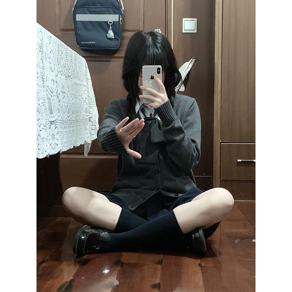 JK毛衣开衫外套女秋冬季日系学院风制服校供感深灰长袖针织上衣