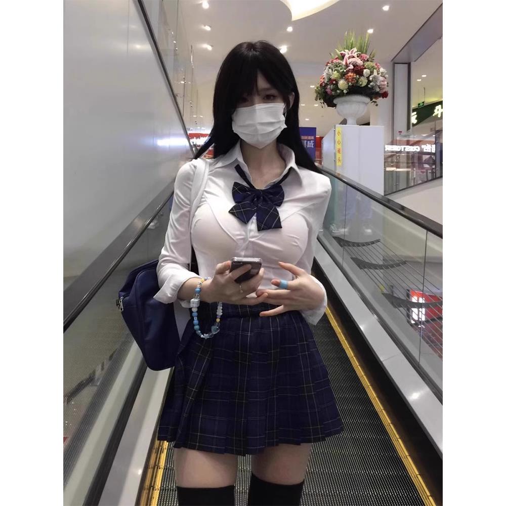 收腰衬衫JK制服纯欲白衬衫长袖jk裙子学院风套装女甜辣妹短袖上衣