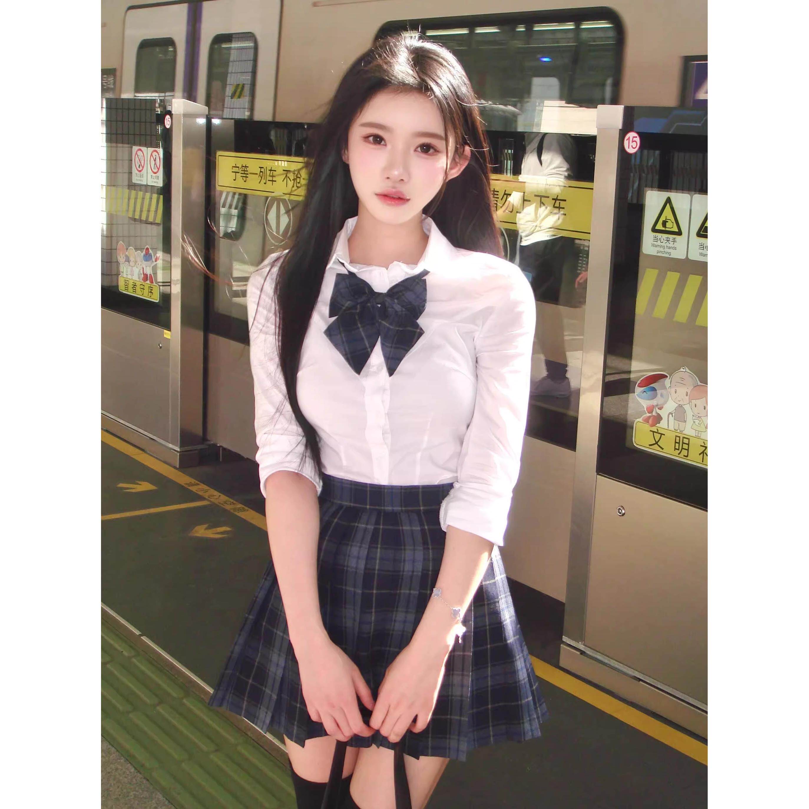 原创秋田立中jk制服正版狗短格裙夏季学院风收腰衬衫百褶短裙套装