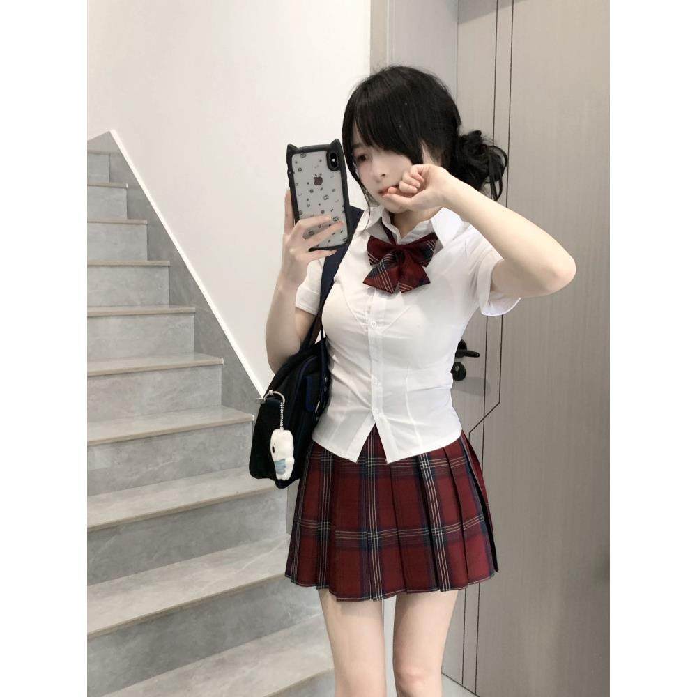 玄jk制服套装原创秋田立中狗短格裙夏季学院风收腰衬衫百褶短裙