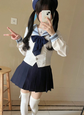 日系正统基础款水手服黑二本长袖JK制服女正统JK制服日本校服班服