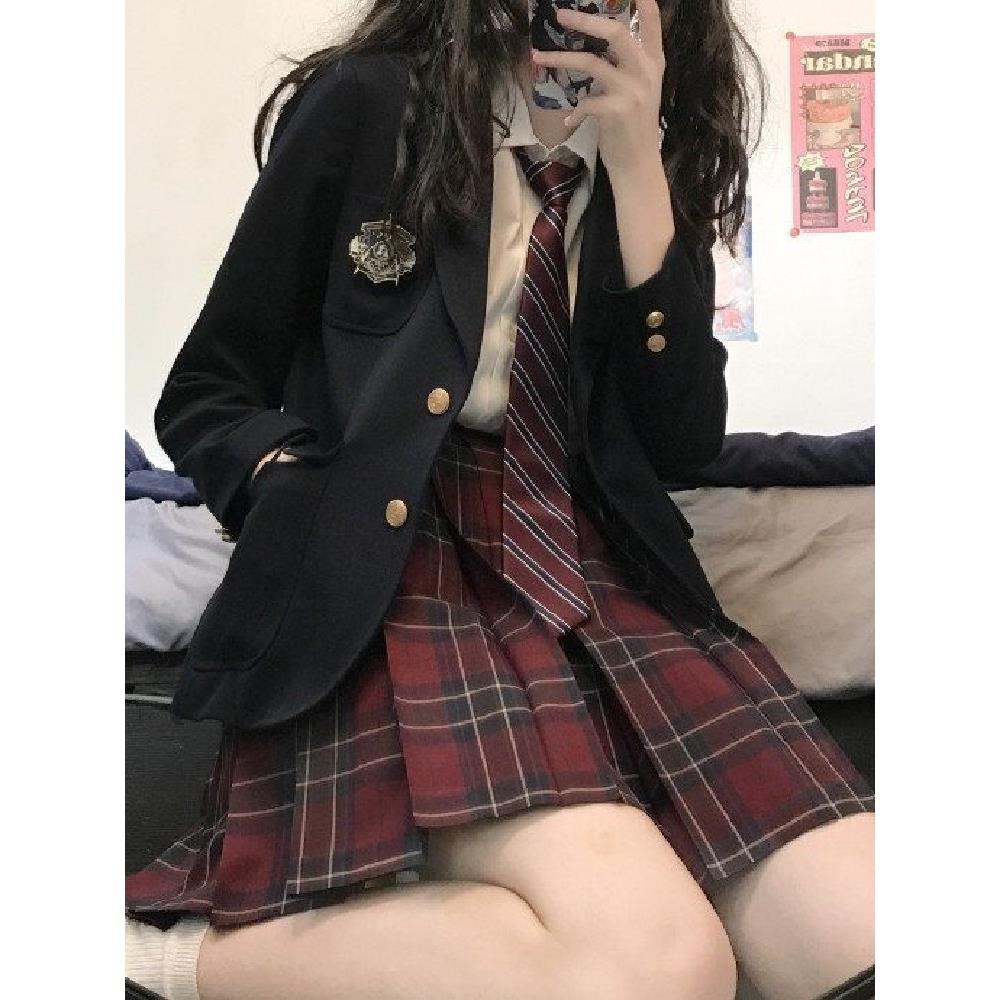 jk制服西服套装女正版原创DK秋冬学院风班服校供两粒扣西装外套图片