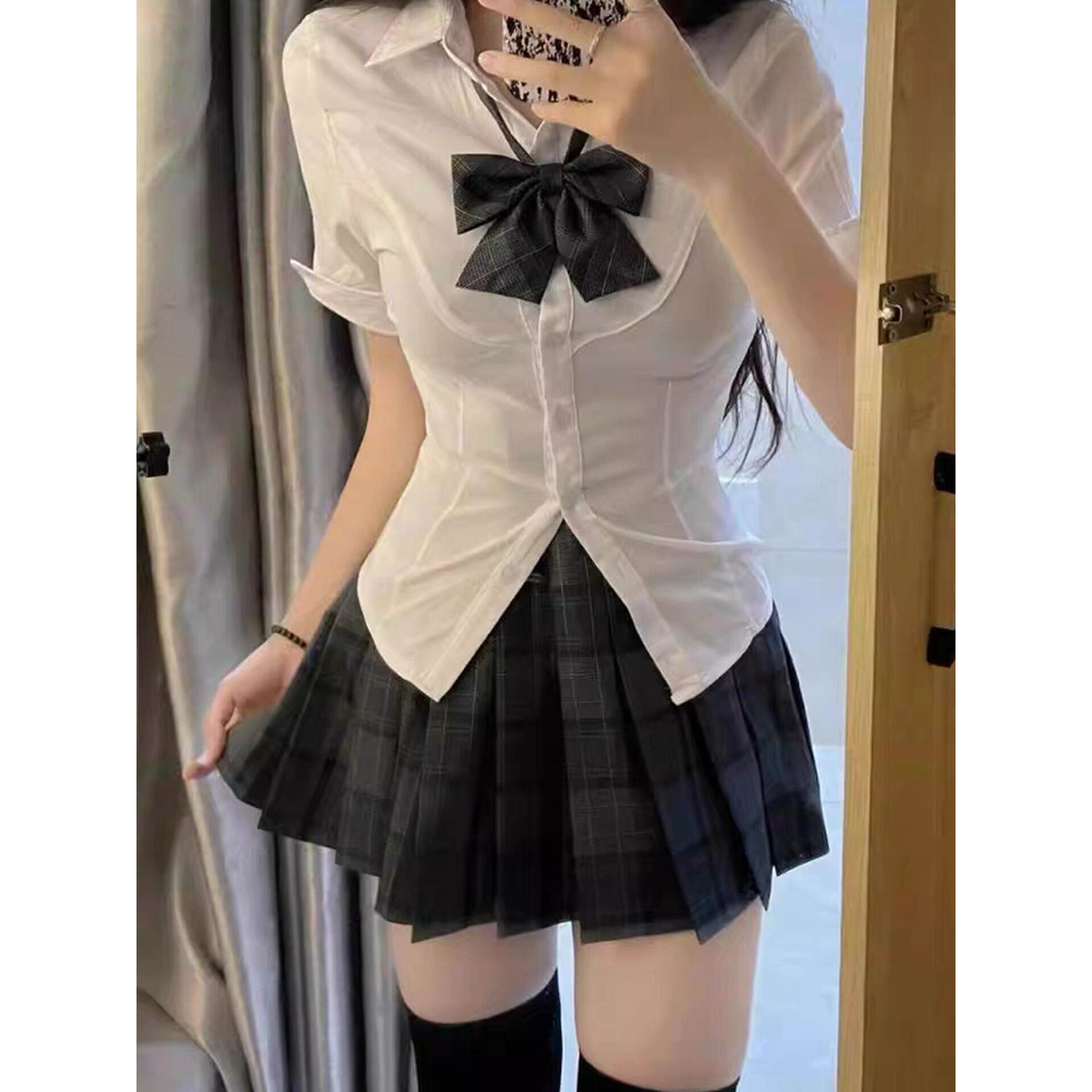 原创秋田立中jk制服正版狗短格裙夏季学院风收腰衬衫百褶短裙套装